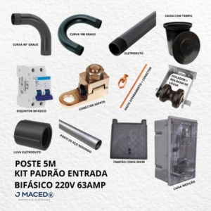 kit padrÃo entrada bifÁsico 220v 63amp poste 7m