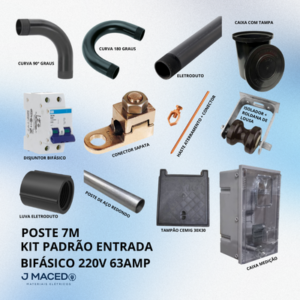 kit padrÃo entrada bifÁsico 220v 63amp poste 7m